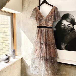 Self portrait grey leaf sequin dress